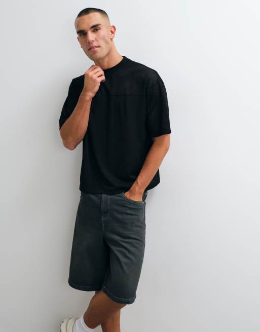 ASOS DESIGN boxy oversized T-shirt in zwart sportmesh, 3 van 5