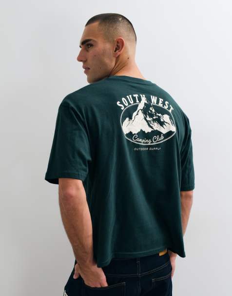ASOS DESIGN boxy oversized T-shirt med bjerggrafik i mørkegrøn - view 1