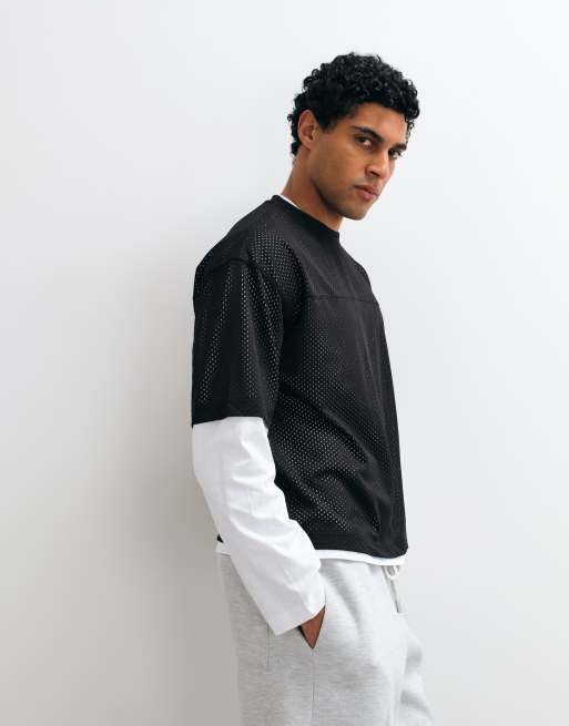ASOS DESIGN boxy oversized T-shirt med dobbelt lag i hvid og sort sport mesh