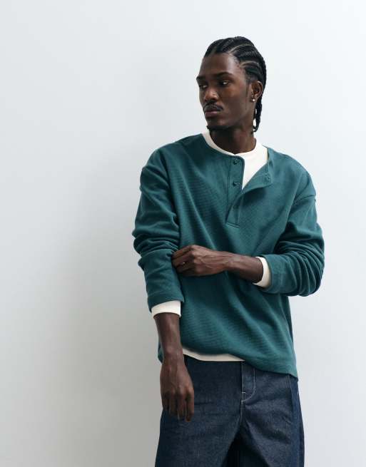 ASOS DESIGN boxy oversized T-shirt med henley-hals i mørkegrøn, 5 af 5