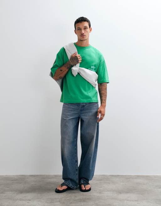 ASOS DESIGN boxy oversized T-shirt med laguna-grafik i grøn vask, 5 af 5