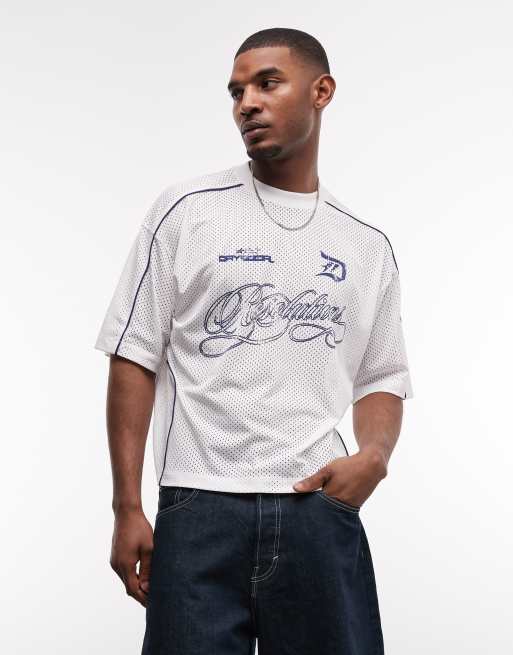 ASOS DESIGN boxy oversized T-shirt med sænkede skuldre og fodboldgrafik i mesh, 3 af 5