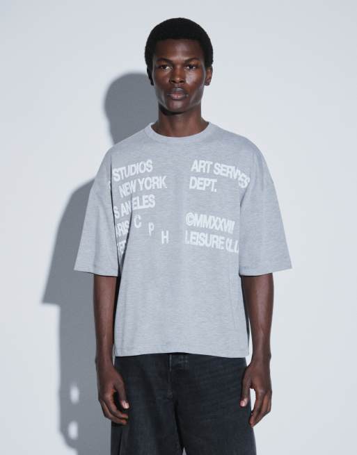 ASOS DESIGN boxy oversized T-shirt med sænkede skuldre og tekstprint i gråmeleret, 4 af 5