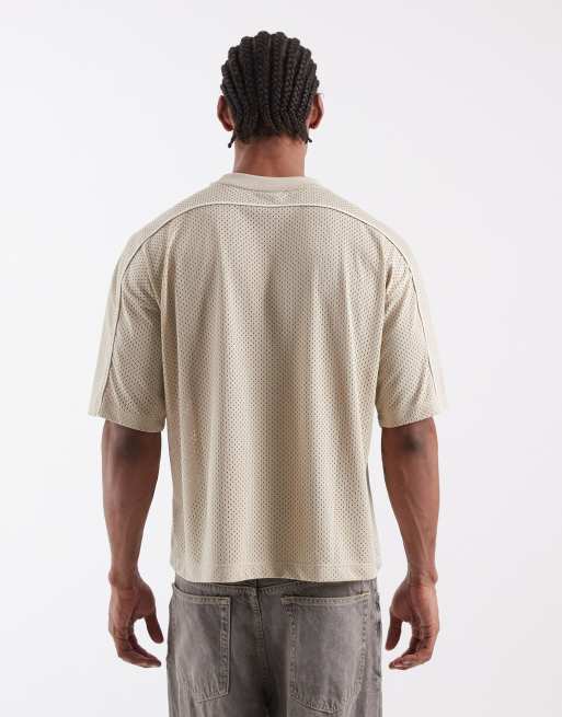 ASOS DESIGN boxy oversized T-shirt med tekstgrafik i beige mesh-stof, 5 af 5