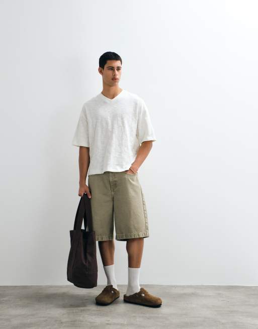 ASOS DESIGN boxy oversized T-shirt med v-hals i tekstureret hvid, 3 af 5