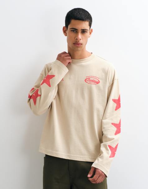 ASOS DESIGN boxy oversized T-shirt met lange mouwen en graphic in geel - view 1