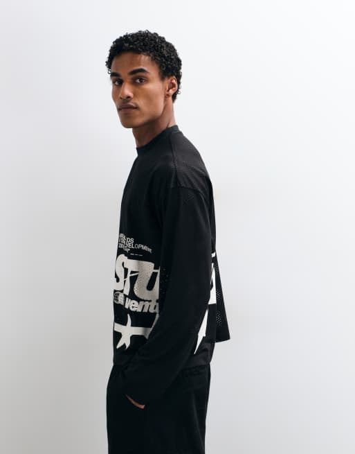 ASOS DESIGN boxy oversized T-shirt met lange mouwen en graphic in zwart mesh, 5 van 5
