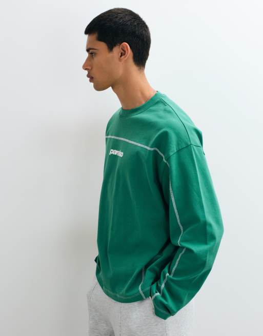 ASOS DESIGN boxy oversized T-shirt met lange mouwen en tekstprint in groen, 5 van 5