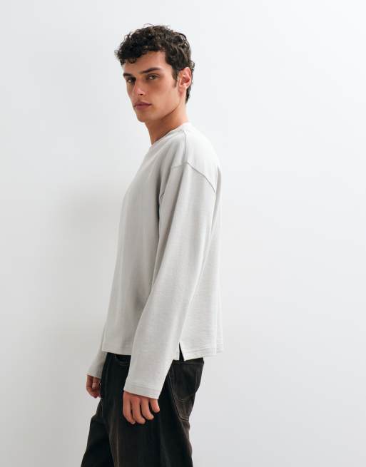 ASOS DESIGN boxy oversized T-shirt met lange mouwen in grijs met textuur, 2 van 5