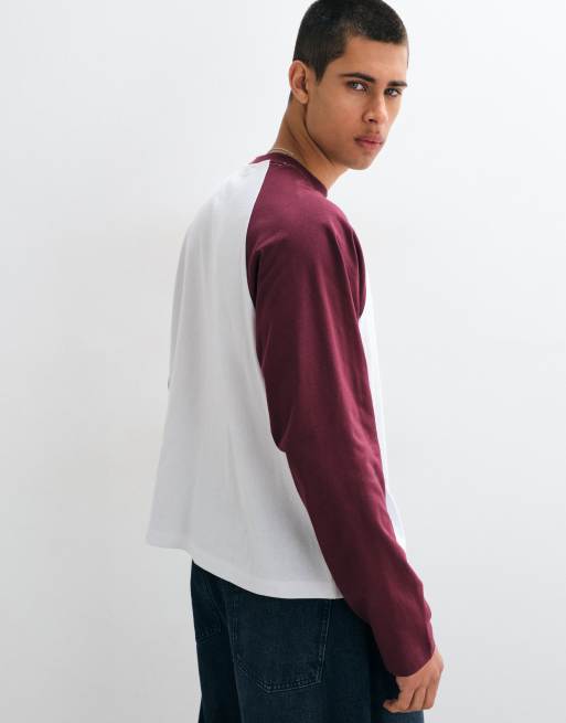 ASOS DESIGN boxy oversized T-shirt met lange raglanmouwen in bordeauxrood, 5 van 8