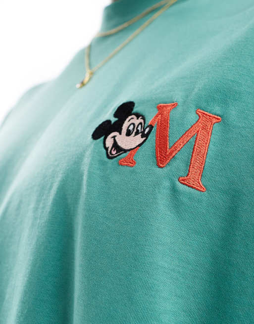 ASOS DESIGN - Boxy oversized T-shirt met Mickey Mouse-borduursel van Disney in groen, 4 van 4