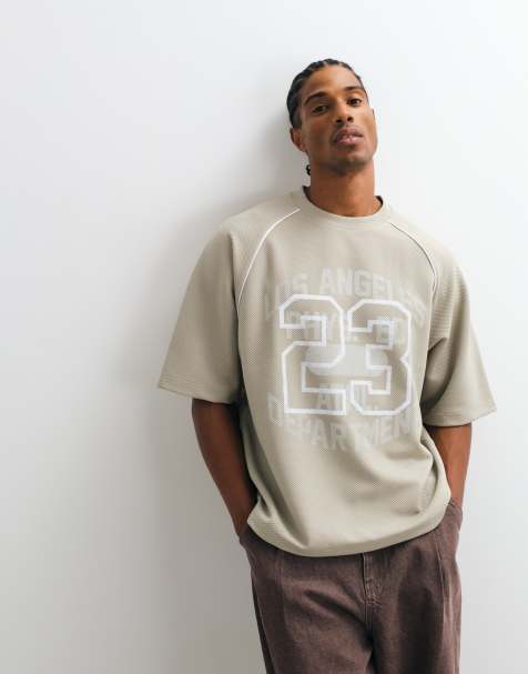 ASOS DESIGN boxy oversized T-shirt met print en bies in grijs piqué - view 1