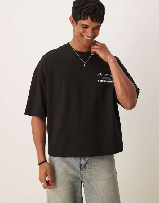 ASOS DESIGN - Boxy oversized T-shirt met print op de achterkant in zwart , 2 van 4