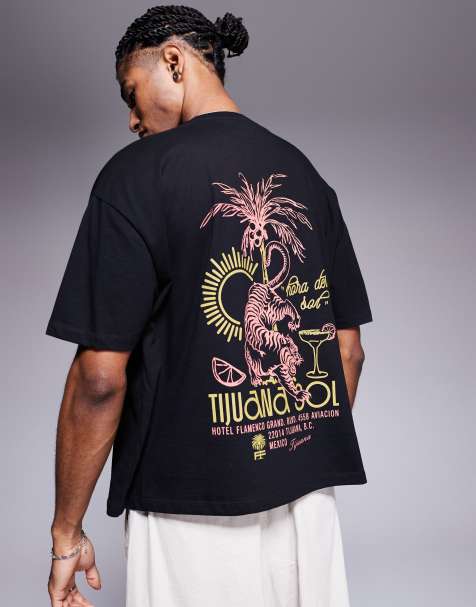 ASOS DESIGN - Boxy oversized T-shirt met souvenirprint in zwart - view 1