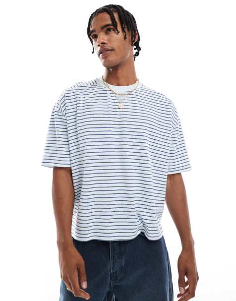 ASOS DESIGN - Boxy oversized T-shirt met strepen in blauw en gebroken wit - view 1