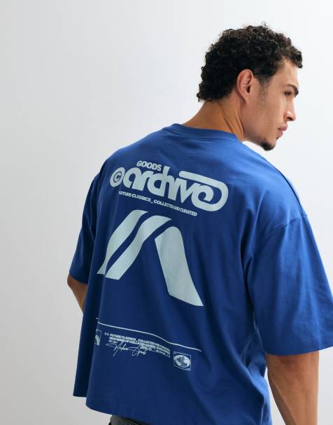 ASOS DESIGN boxy oversized T-shirt met tekstprint in blauw - view 1