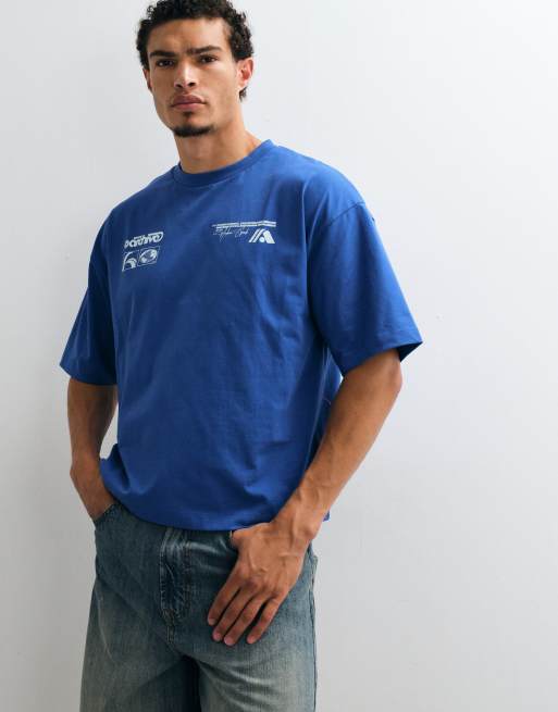 ASOS DESIGN boxy oversized T-shirt met tekstprint in blauw, 2 van 5