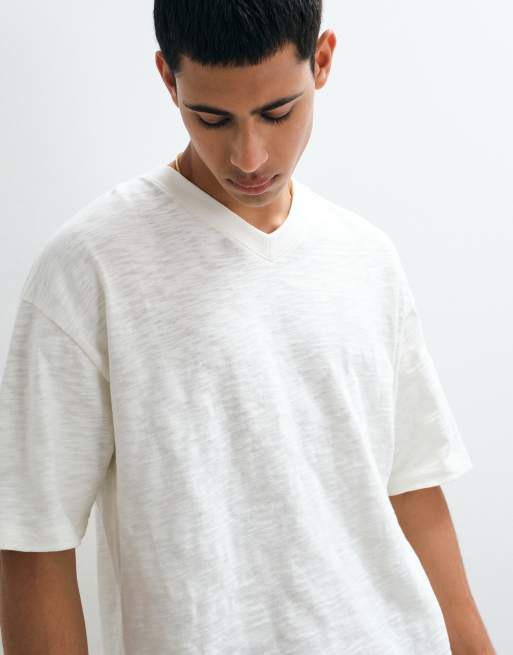 ASOS DESIGN boxy oversized T-shirt met V-hals in textuur wit, 2 van 5