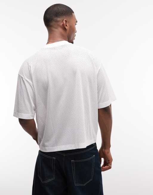 ASOS DESIGN boxy oversized T-shirt met verlaagde schouders en voetbalprint in mesh, 5 van 5