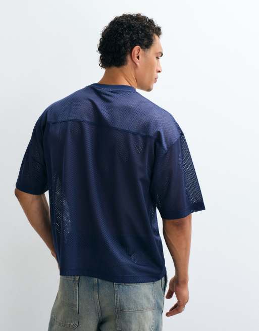 ASOS DESIGN boxy oversized t-shirt with 10 graphic in navy sport mesh, 3 of 5