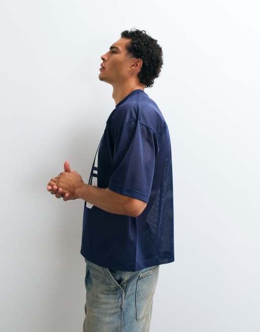 ASOS DESIGN boxy oversized t-shirt with 10 graphic in navy sport mesh, 4 of 5