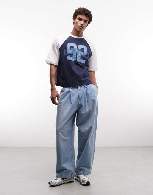 ASOS DESIGN boxy oversized t-shirt with 92 graphic in navy, 2 of 5