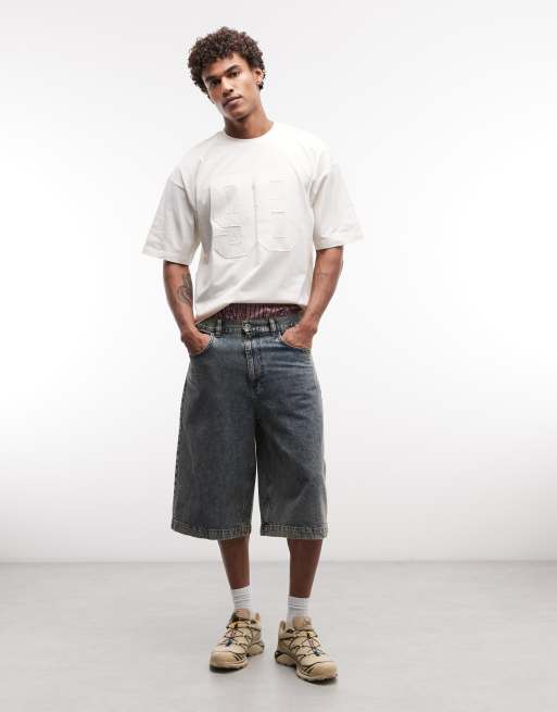 ASOS DESIGN boxy oversized T-shirt with 98 applique in cream, 2 of 5