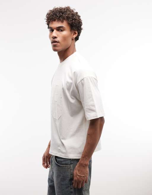 ASOS DESIGN boxy oversized T-shirt with 98 applique in cream, 4 of 5