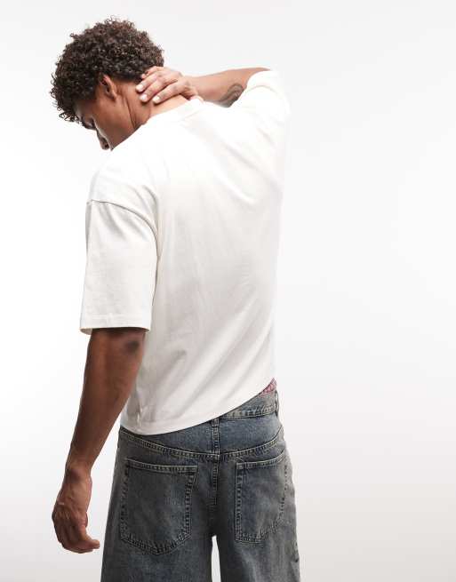 ASOS DESIGN boxy oversized T-shirt with 98 applique in cream, 5 of 5