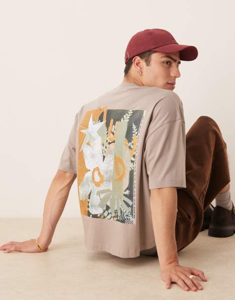 ASOS DESIGN boxy oversized t-shirt with abstract graphic in brown - view 1