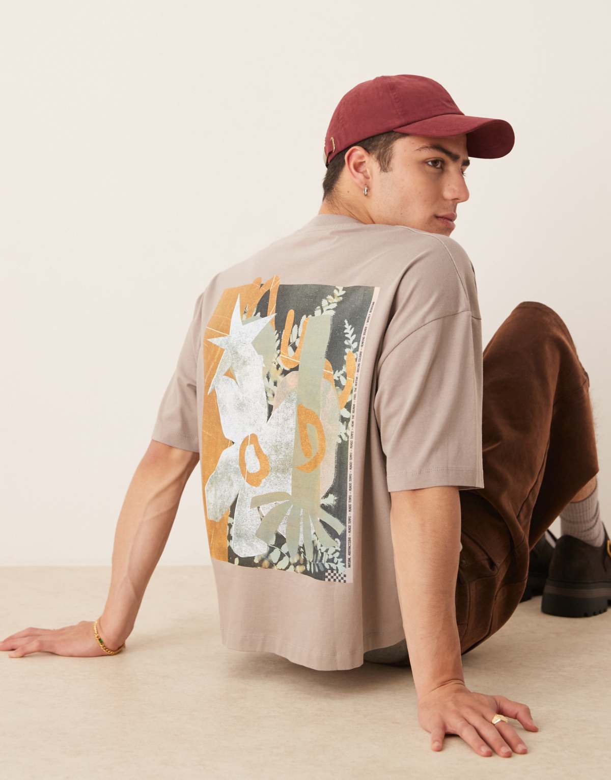 ASOS DESIGN boxy oversized t-shirt with abstract graphic in brown