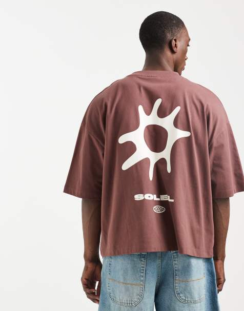 ASOS DESIGN boxy oversized T-shirt with abstract graphic in brown - view 1