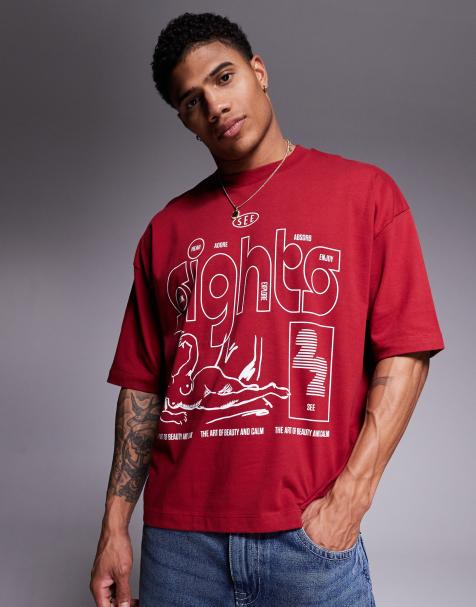 ASOS DESIGN boxy oversized t-shirt with abstract graphic in red - view 1