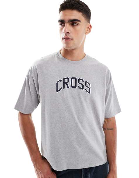 ASOS DESIGN boxy oversized t-shirt with applique in grey marl - view 1