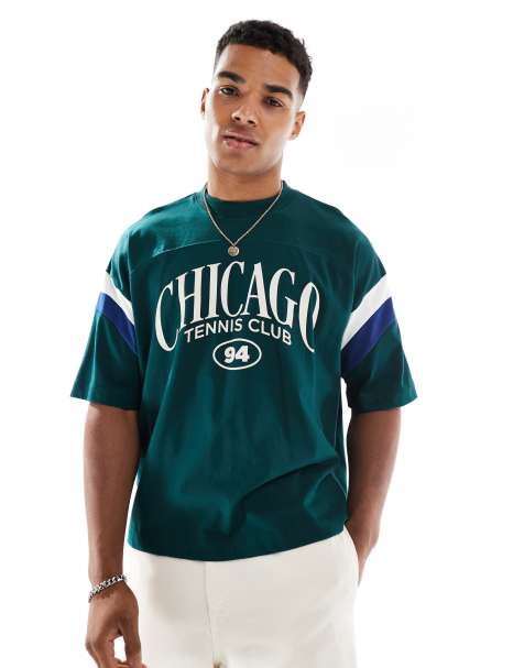 ASOS DESIGN boxy oversized t-shirt with athletic graphic and sleeve panels in green - view 1