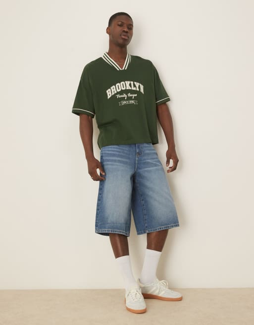 ASOS DESIGN boxy oversized t-shirt with athletic graphic in green, 2 of 4