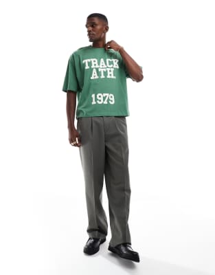 Asos Design Boxy Oversized T-shirt With Athletic Graphic In Green
