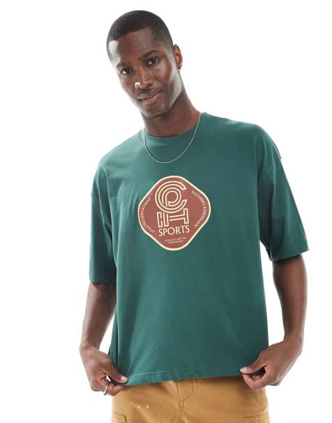 ASOS DESIGN boxy oversized t-shirt with athletic graphic in green - view 1