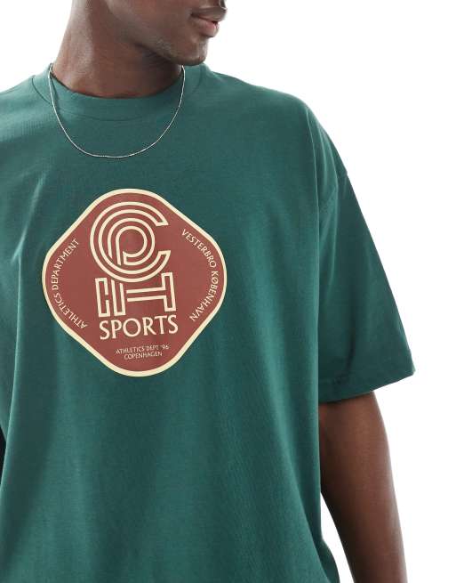 ASOS DESIGN boxy oversized t-shirt with athletic graphic in green, 2 of 4