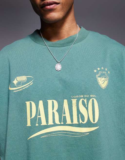 ASOS DESIGN boxy oversized t-shirt with athletic graphic in green