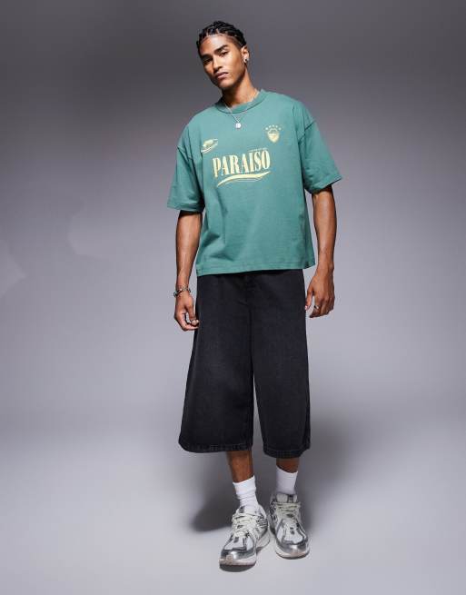 ASOS DESIGN boxy oversized t-shirt with athletic graphic in green