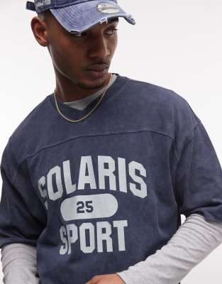 Asos Design Boxy Oversized T-shirt With Athletic Graphic In Blue