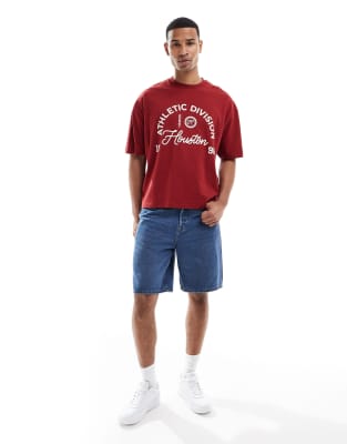 Asos Design Boxy Oversized T-shirt With Athletic Graphic In Red