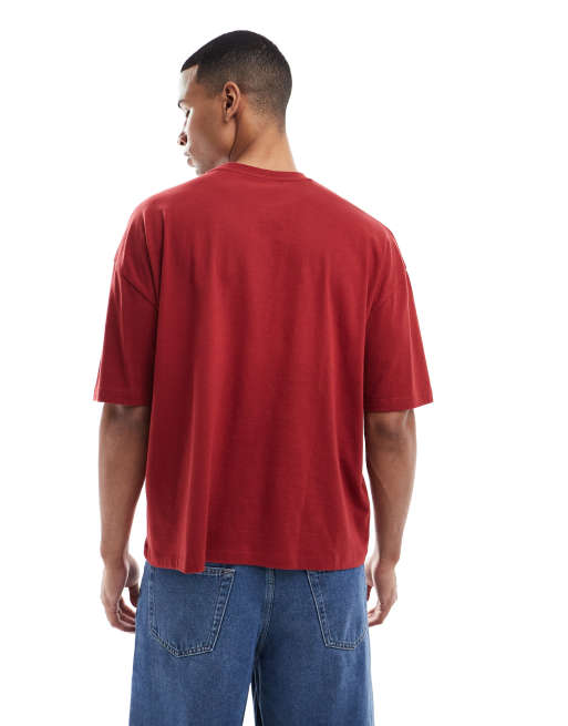 ASOS DESIGN boxy oversized t-shirt with athletic graphic in red, 3 of 5