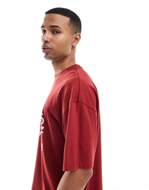 ASOS DESIGN boxy oversized t-shirt with athletic graphic in red, 4 of 5