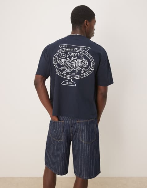 ASOS DESIGN boxy oversized t-shirt with back city graphic in navy - view 1