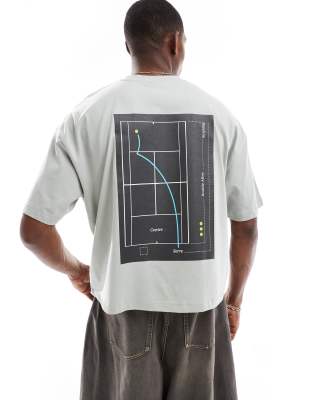 Asos Design Boxy Oversized T-shirt With Back Graphic In Gray