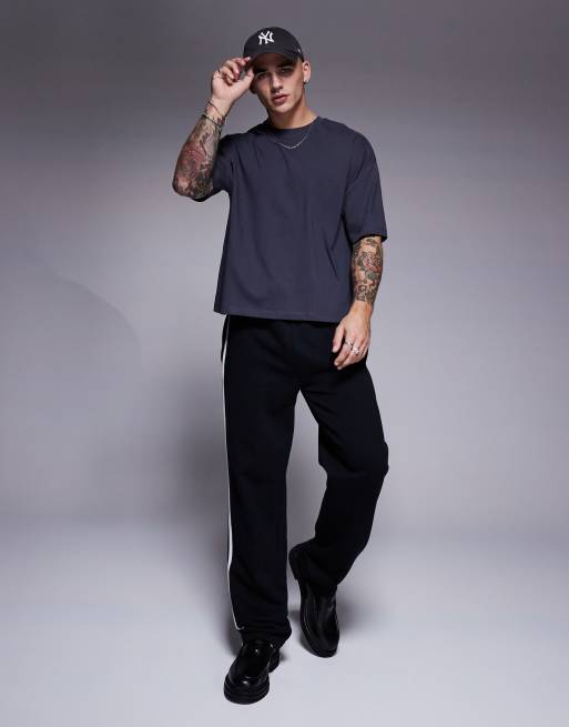 ASOS DESIGN boxy oversized t-shirt with back print in charcoal