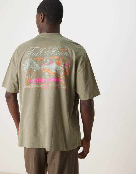 ASOS DESIGN boxy oversized T-shirt with back print in khaki - view 1