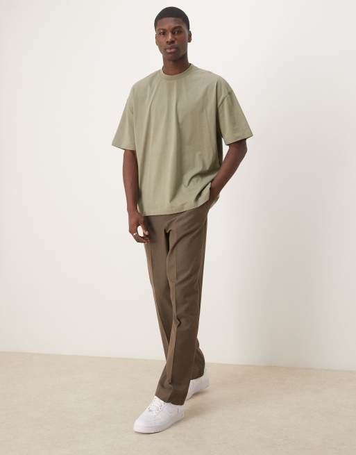 ASOS DESIGN boxy oversized T-shirt with back print in khaki, 4 of 4